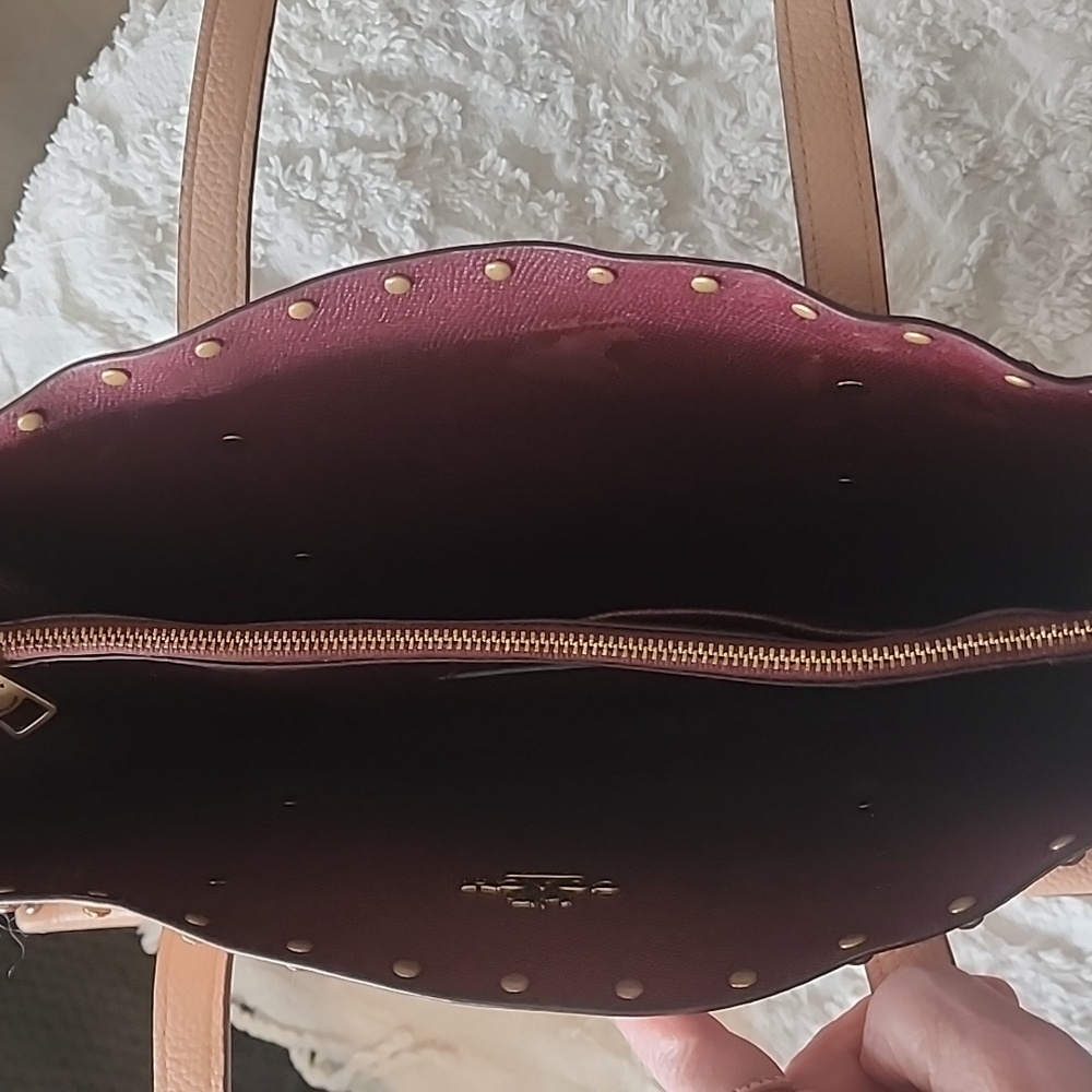 Coach Charlie Crystal Rivets Border Pale Pink Leather Carryall Tote Bag - Picture 14 of 14